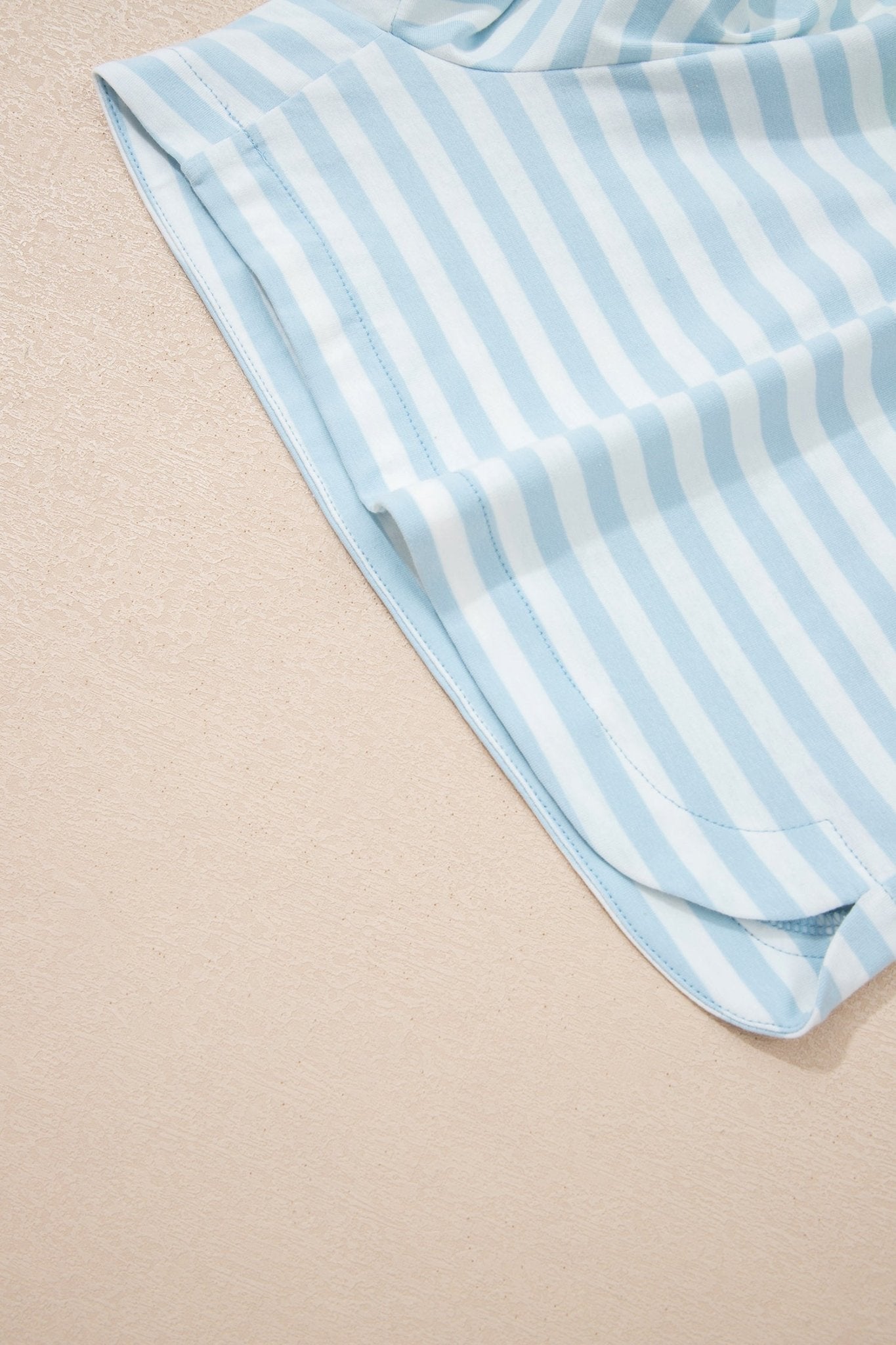 Sky Blue Stripe Contrast Neck Loose Tee and Drawstring Shorts Set - Loving It Shop