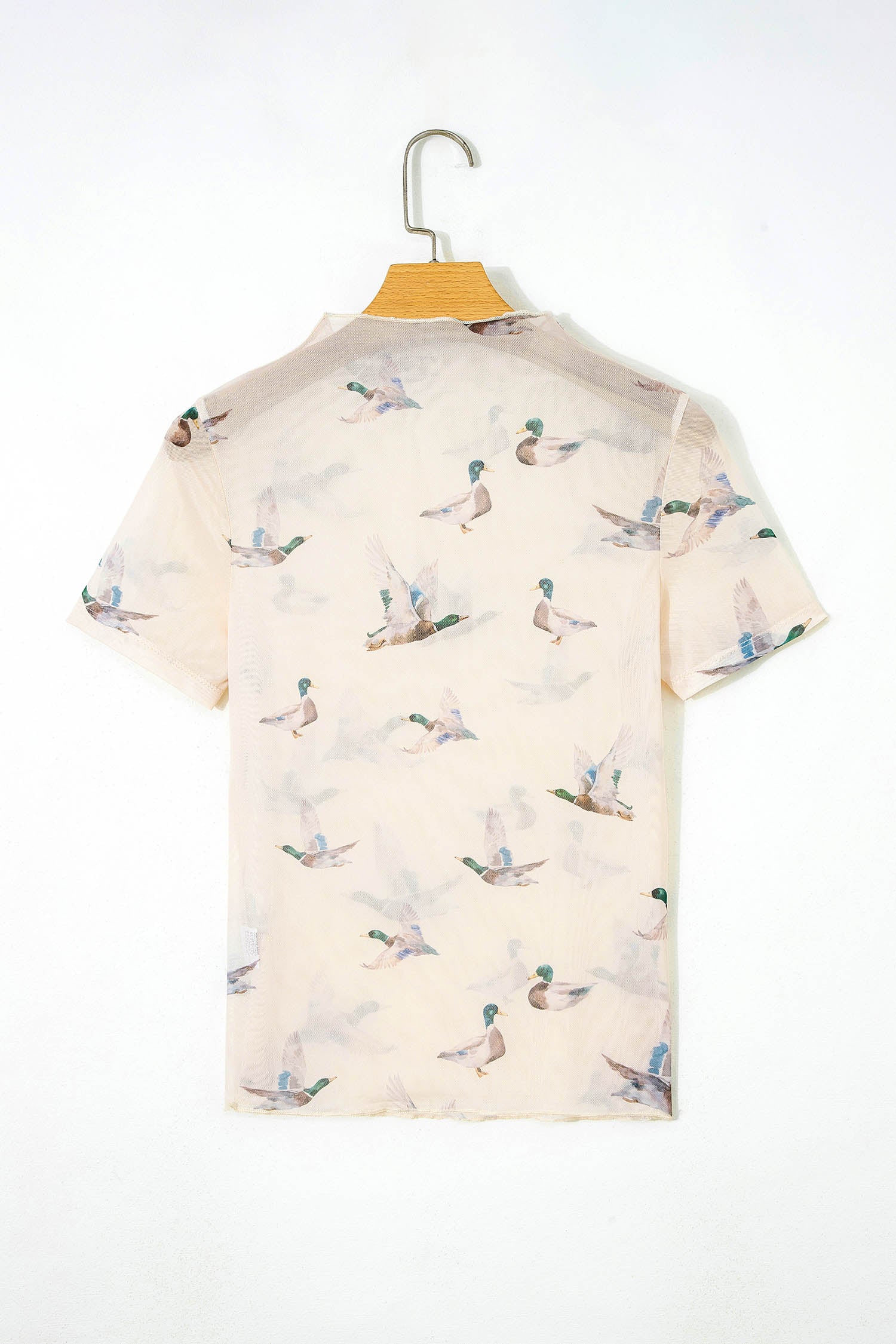 Beige Mallard Sheer Mesh Short Sleeve Top - Loving It Shop