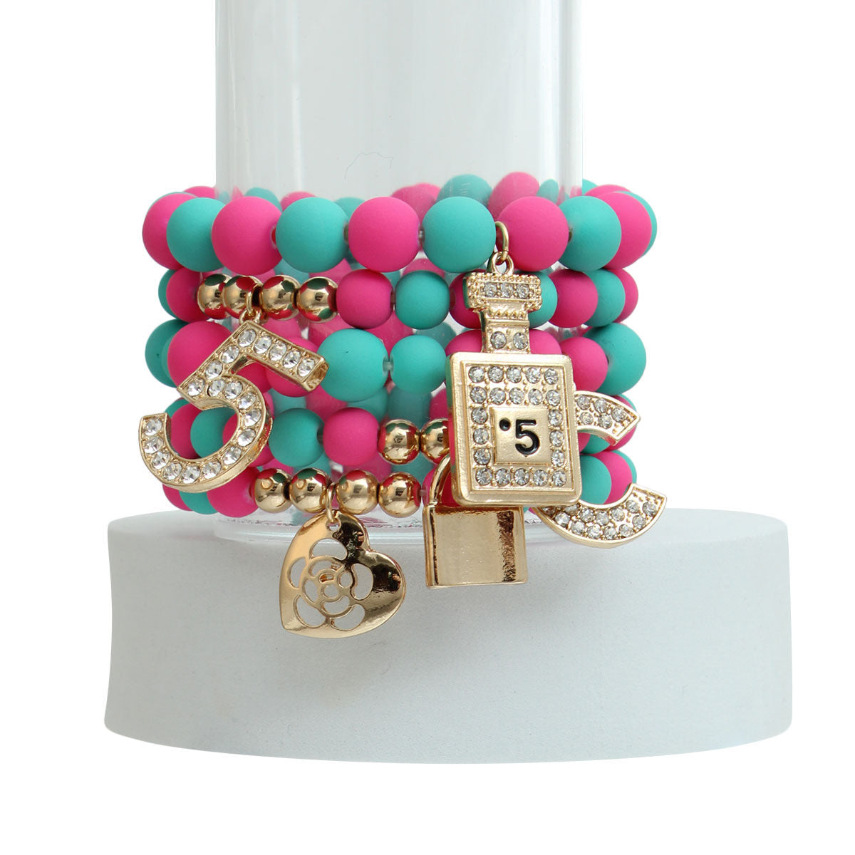 Boutique Charm Bracelets Matte Fuchsia and Teal Stylish Trendy Accessories