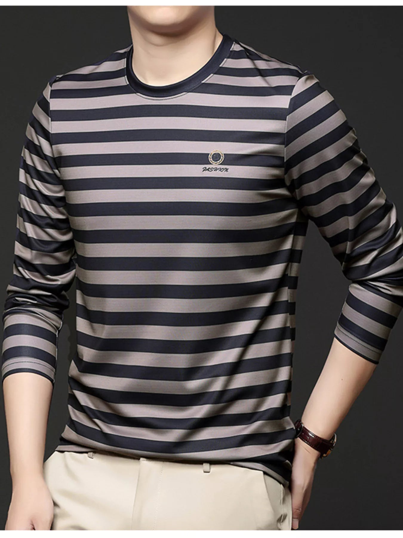 Men's Plus Size Striped Long Sleeve Thickened Warm T-Shirt