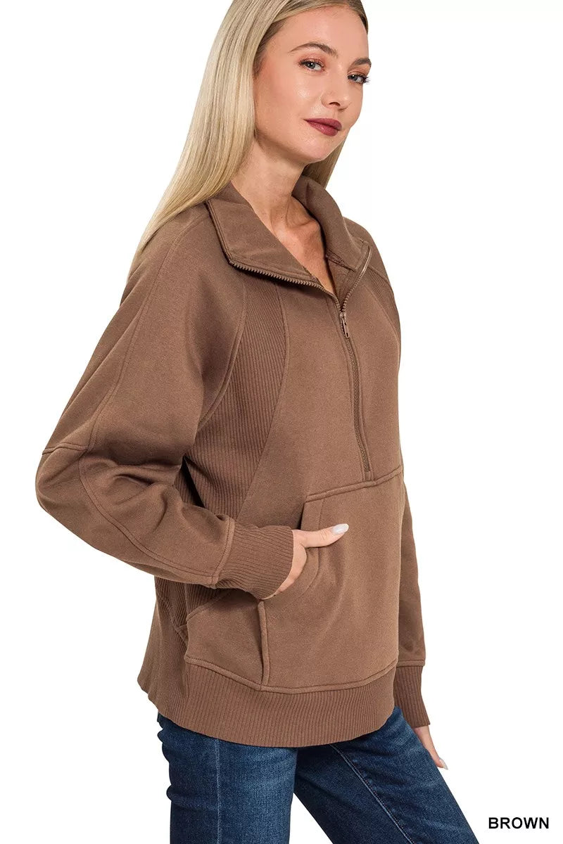 Half Zip Fleece Sweatshirt with kangaroo Pocket