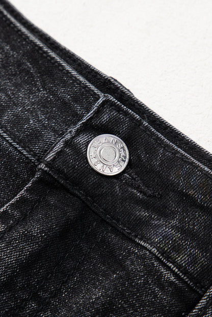 Carbon Grey Mineral Wash Ripped Raw Hem Denim Mini Skirt