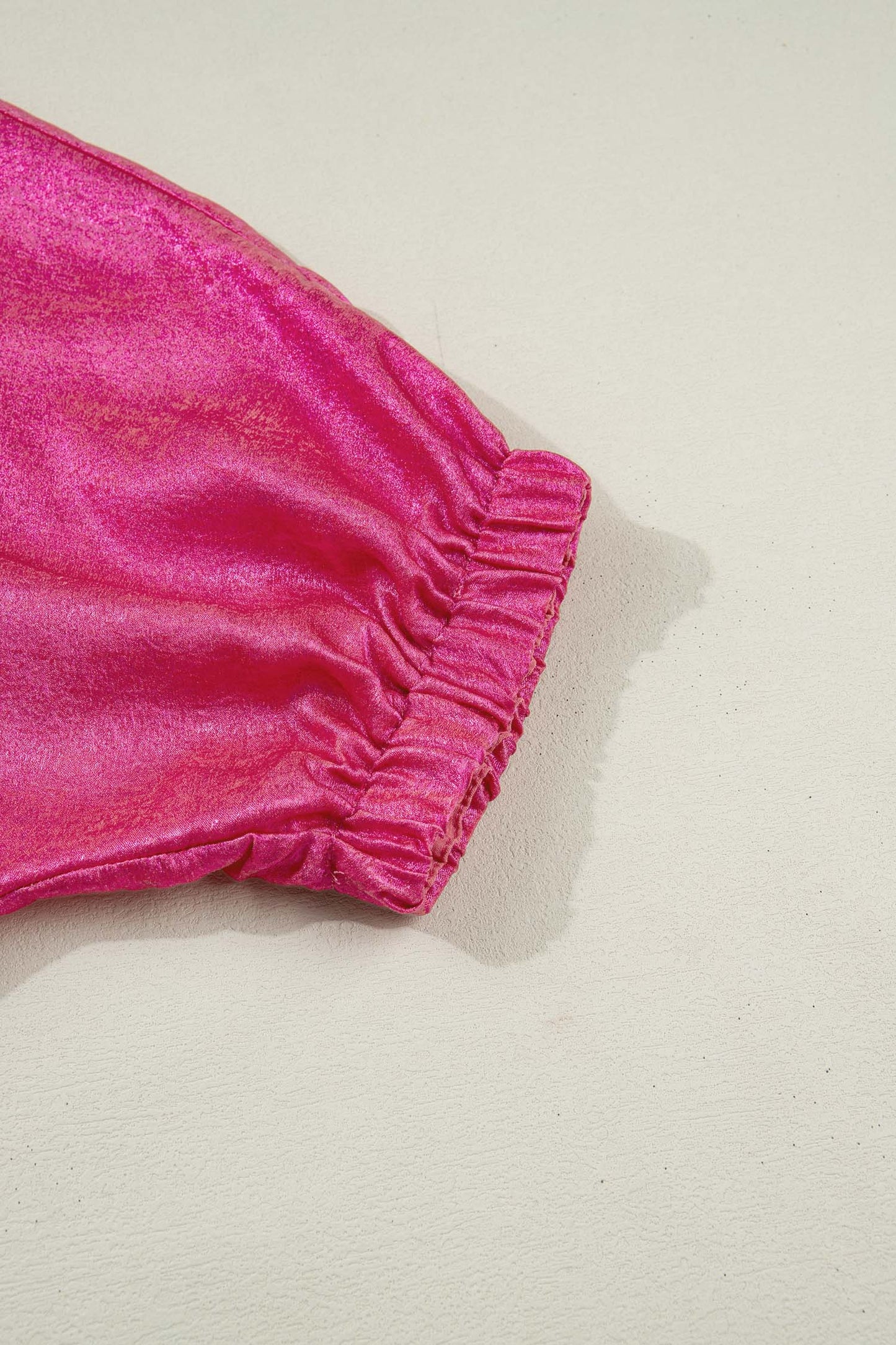 Strawberry Pink Collared V Neck Half Sleeve Metallic Top - Loving It Shop