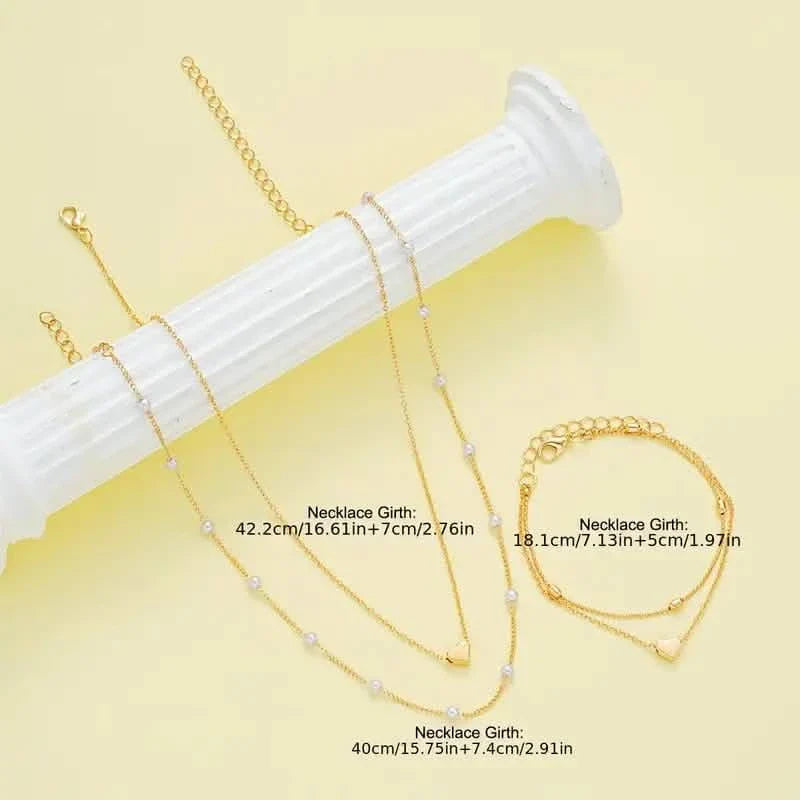 3pcs Heart Necklace &amp; Bracelet Set for Women
