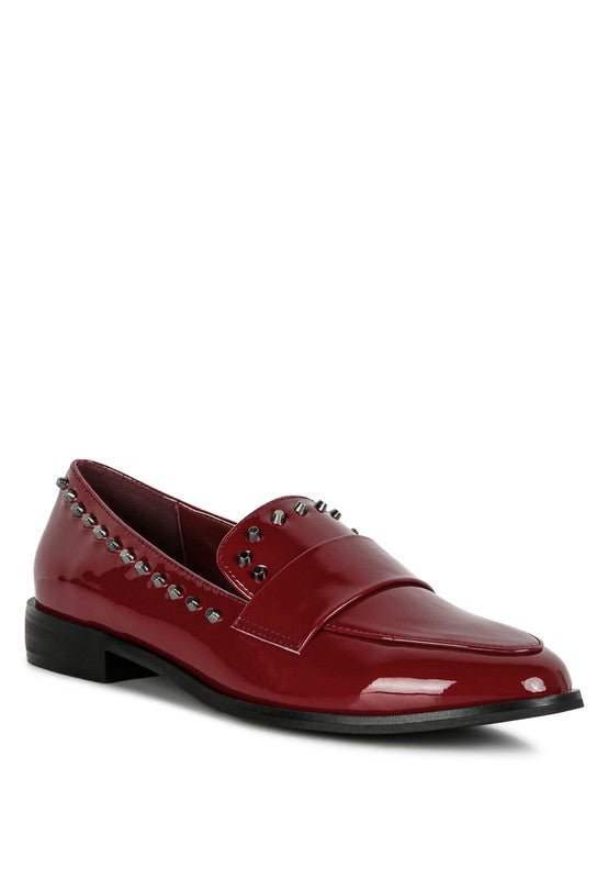 EMILIA Black Shine Forever Stud Penny Loafers - Loving It Shop