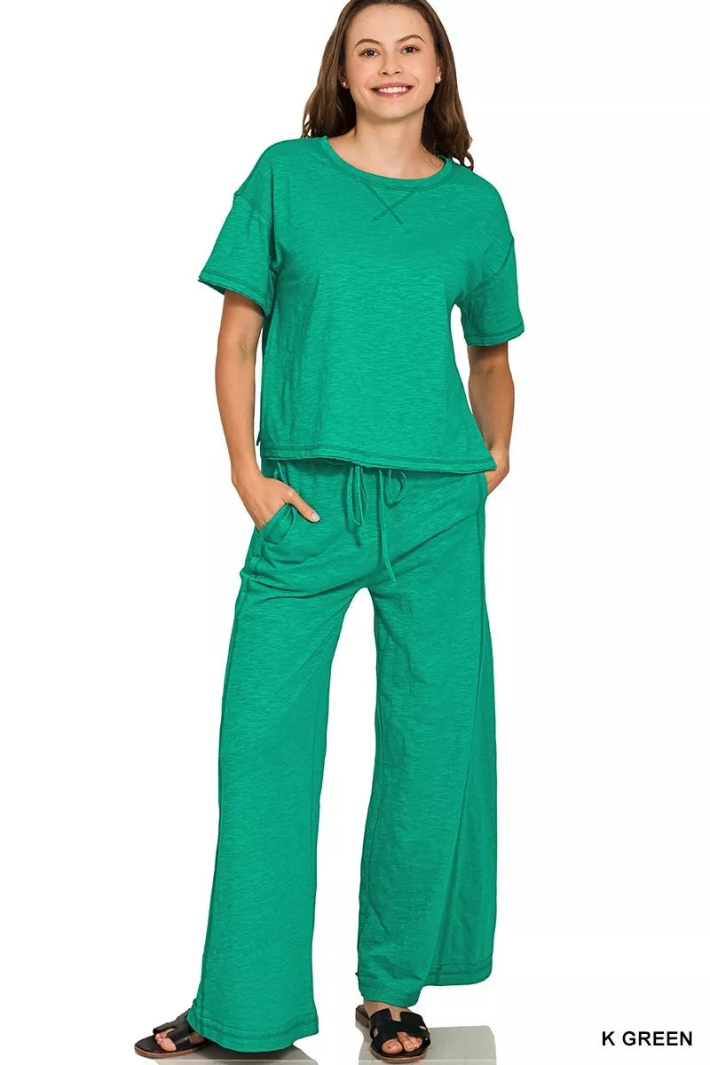 Cotton Slub Short Sleeve Tee and Pants Set