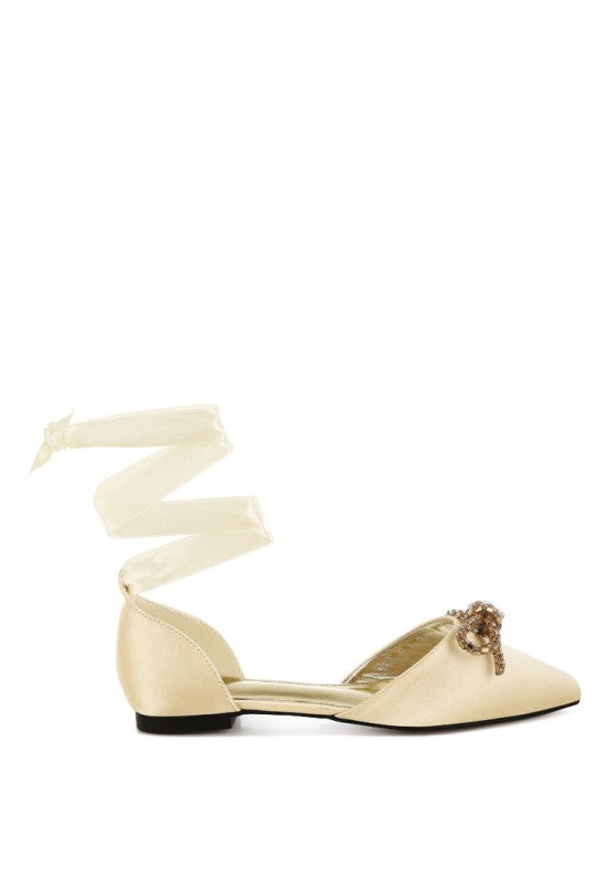 Simina Rhinestone Detail Bow Flat Sandals