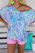 Sky Blue Loose Painted Floral Tee - Loving It Shop