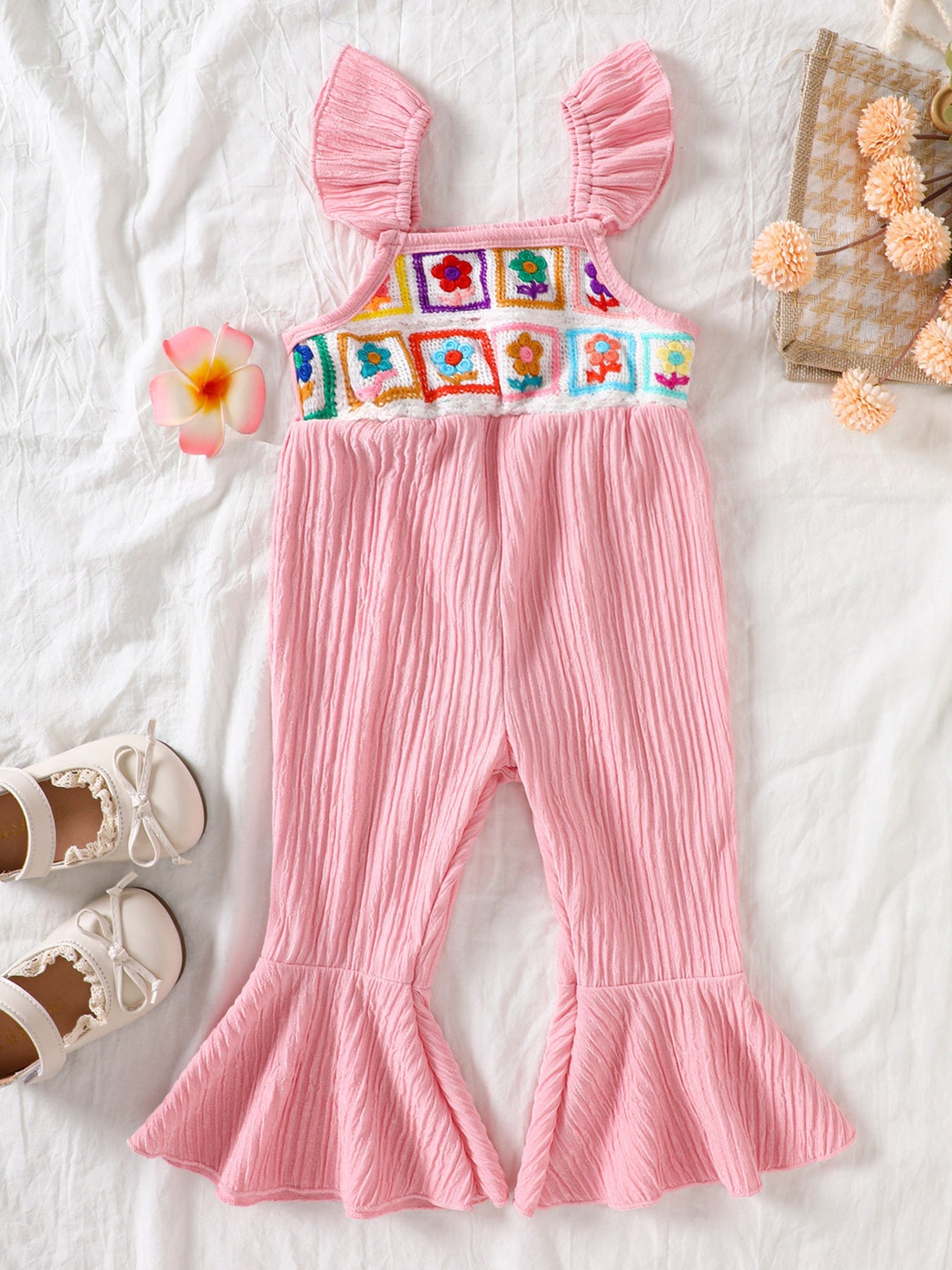 Children's Crochet Ruffle Trim Jumpsuit