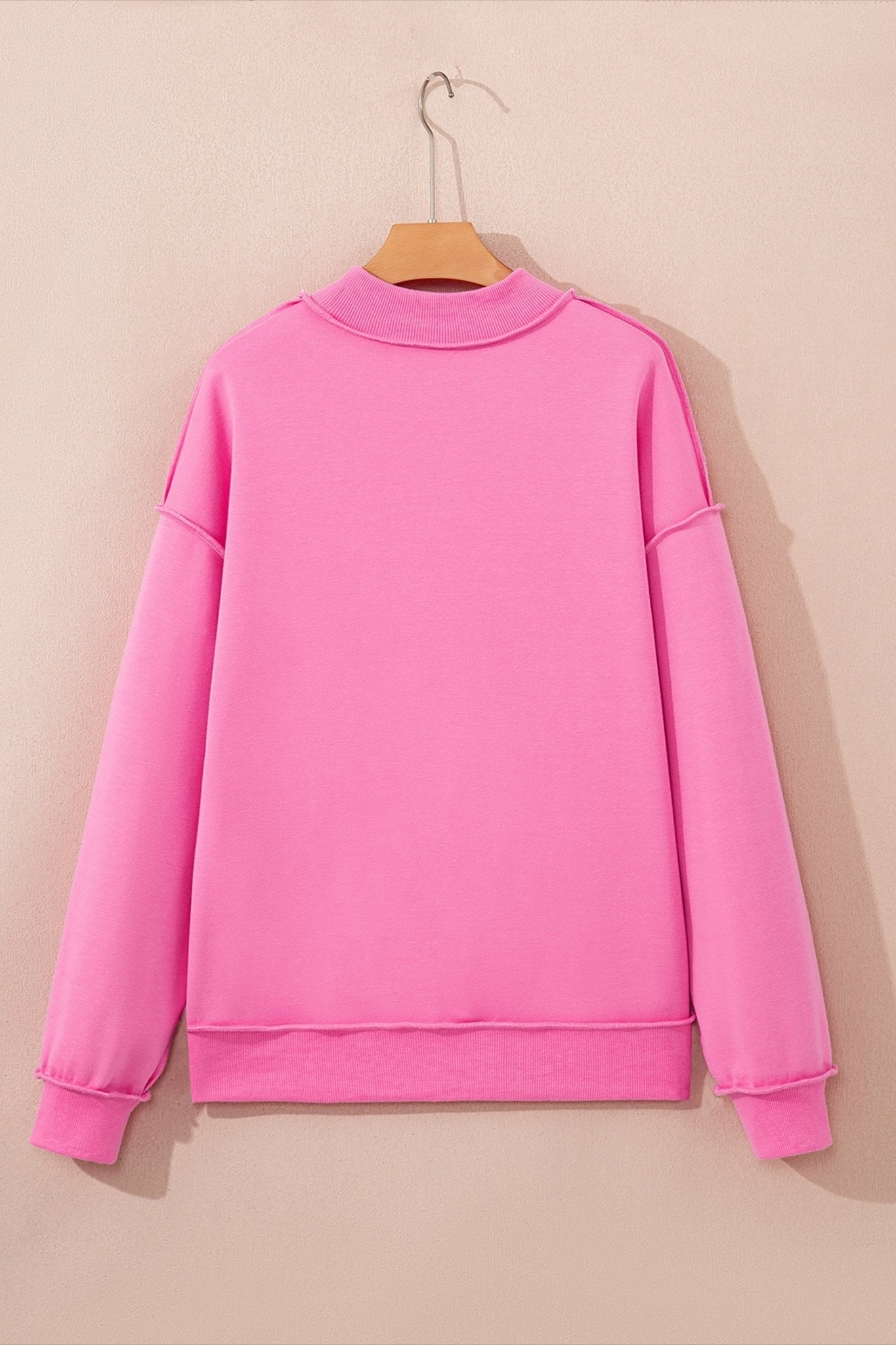 Bright Pink Oversize Drop Shoulder Reversible Mock Neck Sweatshirt - Loving It Shop