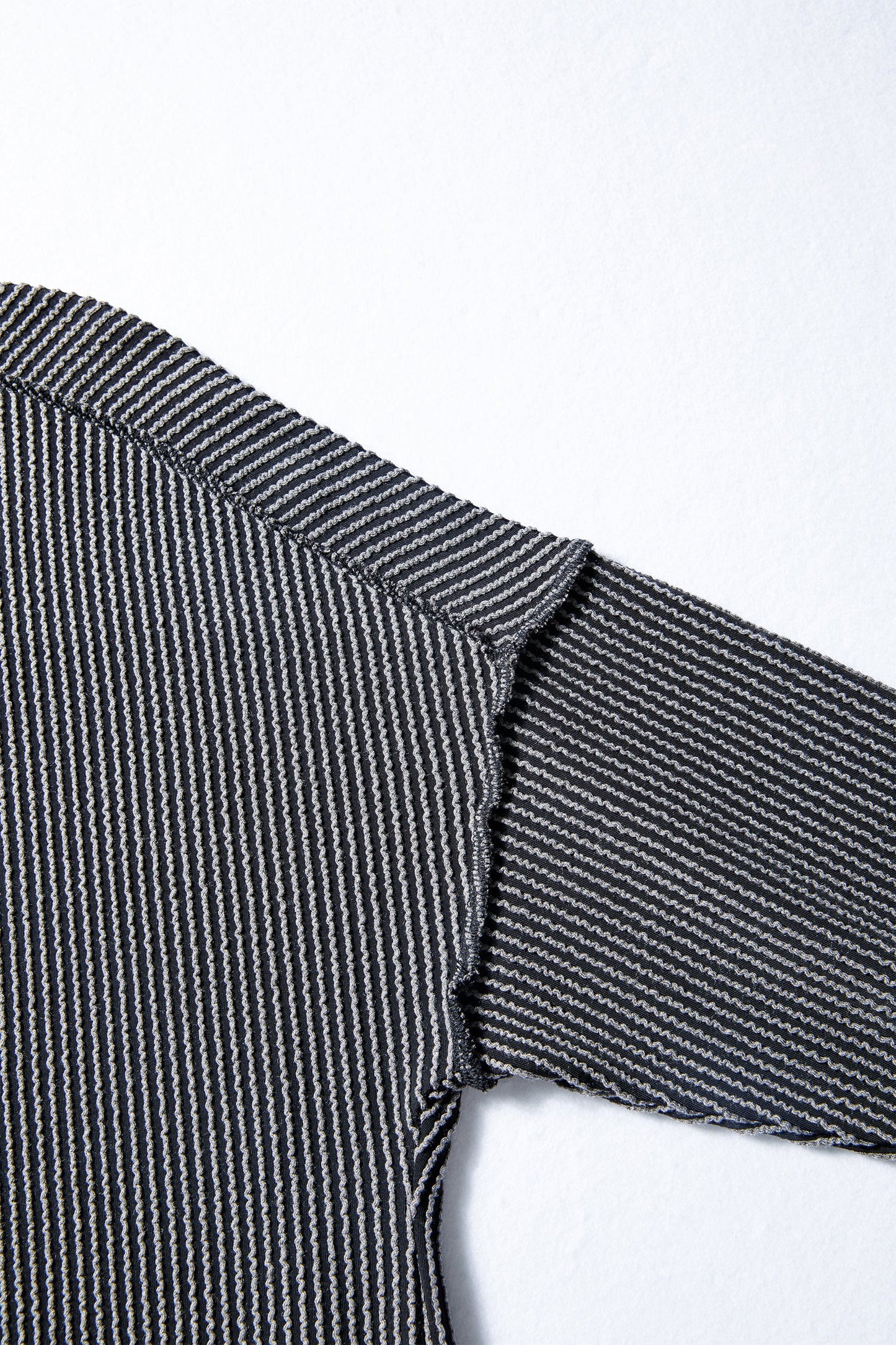 Black Twist Ribbed Exposed Seam Detail Long Sleeve Loose Top