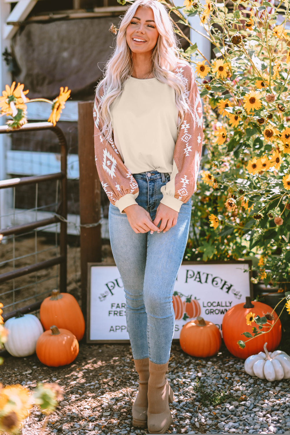 Print Patch Long Sleeve Top