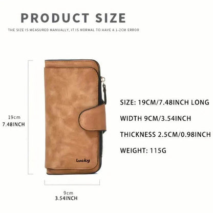 Vintage Faux Leather Long Wallet – Trifold Credit Card Holder with Snap &amp; Zipper