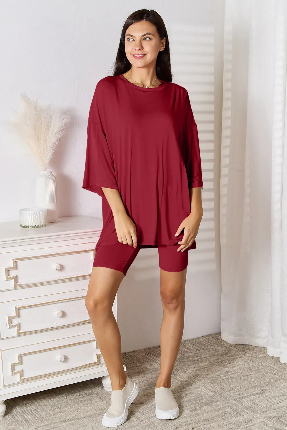 I am a Fashion Junky Full Size Soft Rayon Three-Quarter Sleeve Top and Shorts Set