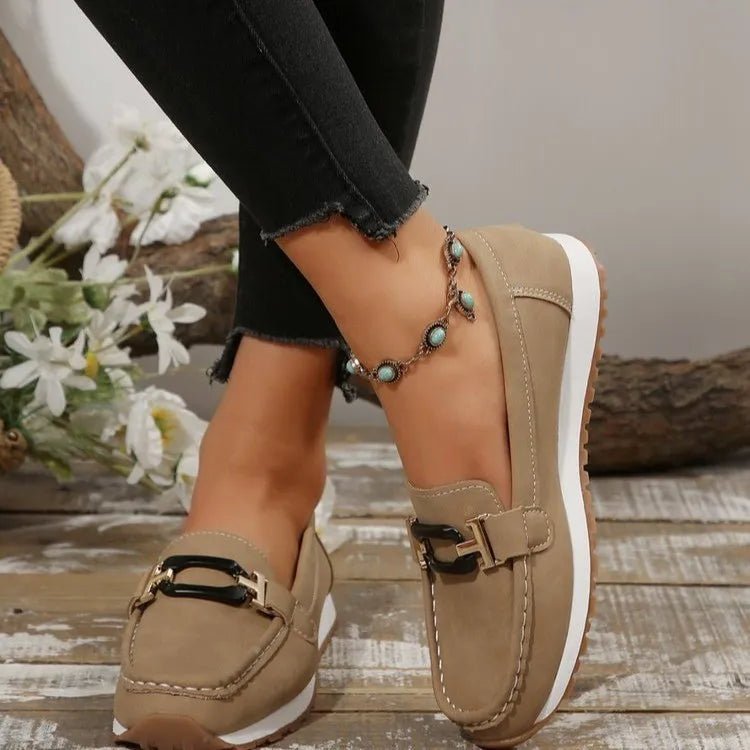 Round Toe Buckle Detail Slip - Ons - Loving It Shop