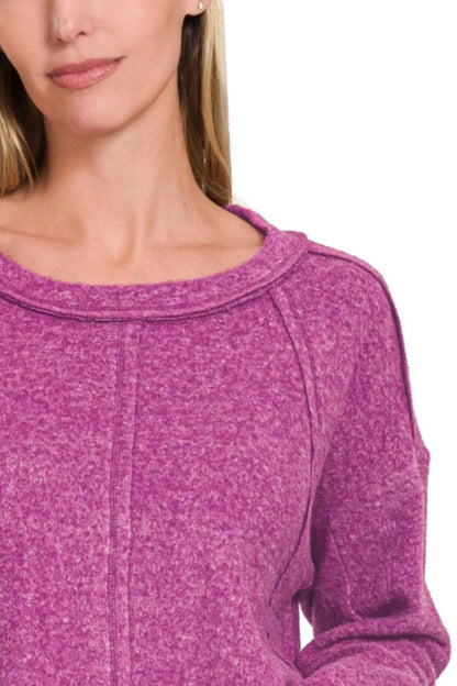 Brushed Hacci Exposed Seam Hi Low Sweater