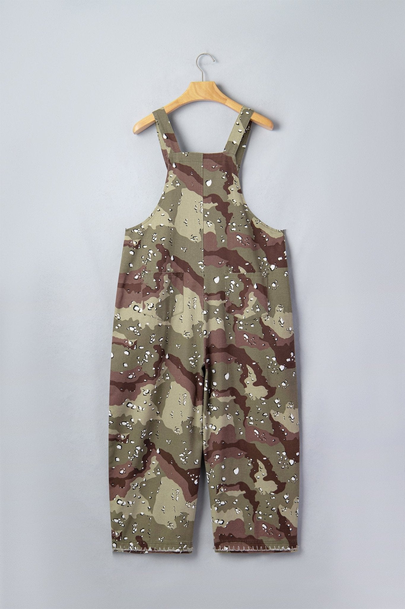 Green Camouflage Print Leopard Detail Loose Denim Overall Cropped Jumpsuit - Loving It Shop