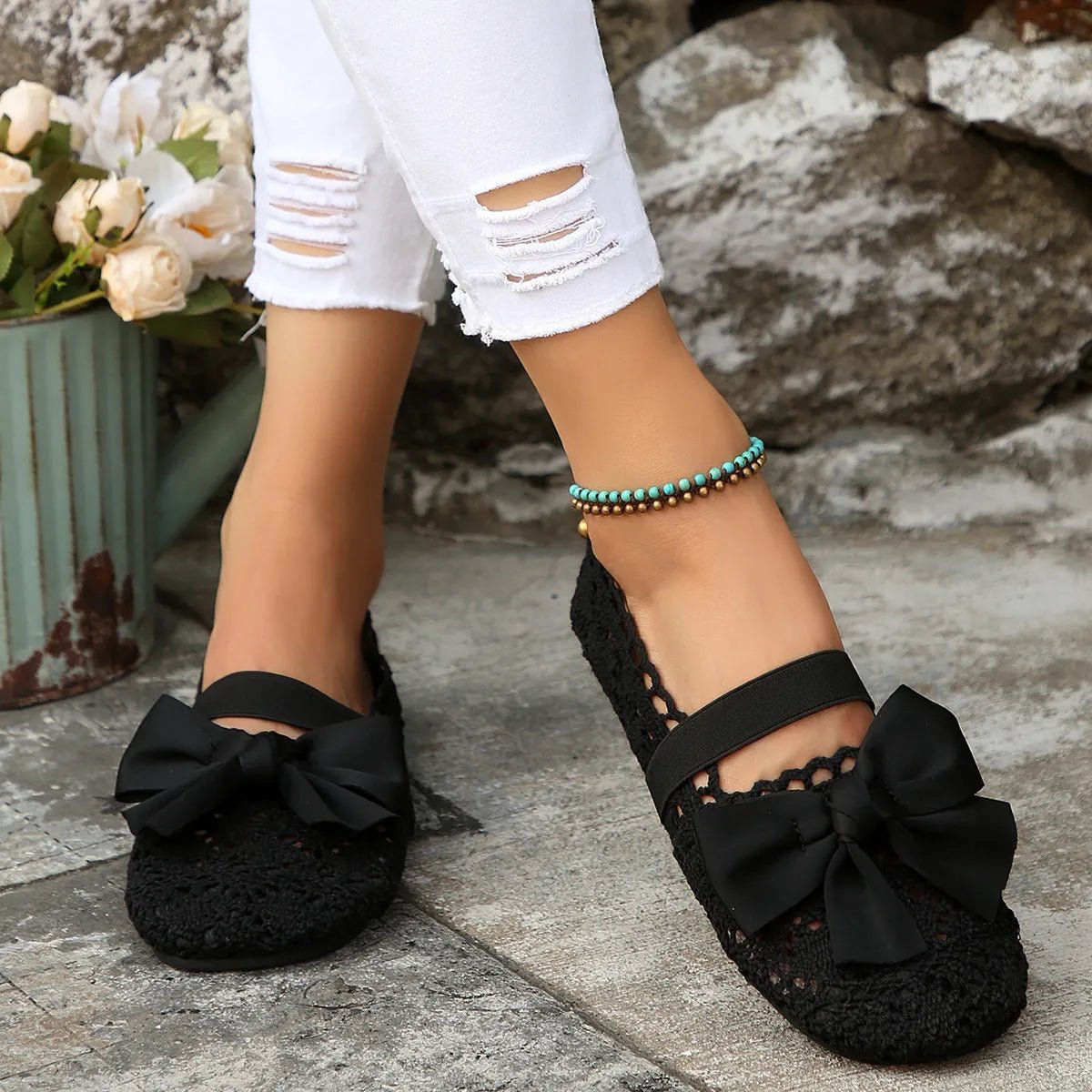 Bow Round Toe Flat Slip - Ons - Loving It Shop