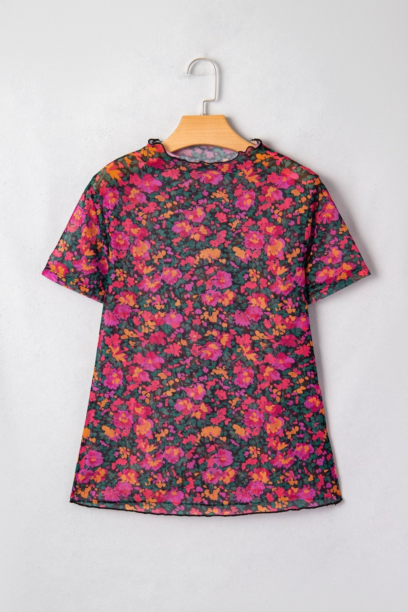 Rose Retro Floral Printed Mesh Short Sleeve Top - Loving It Shop