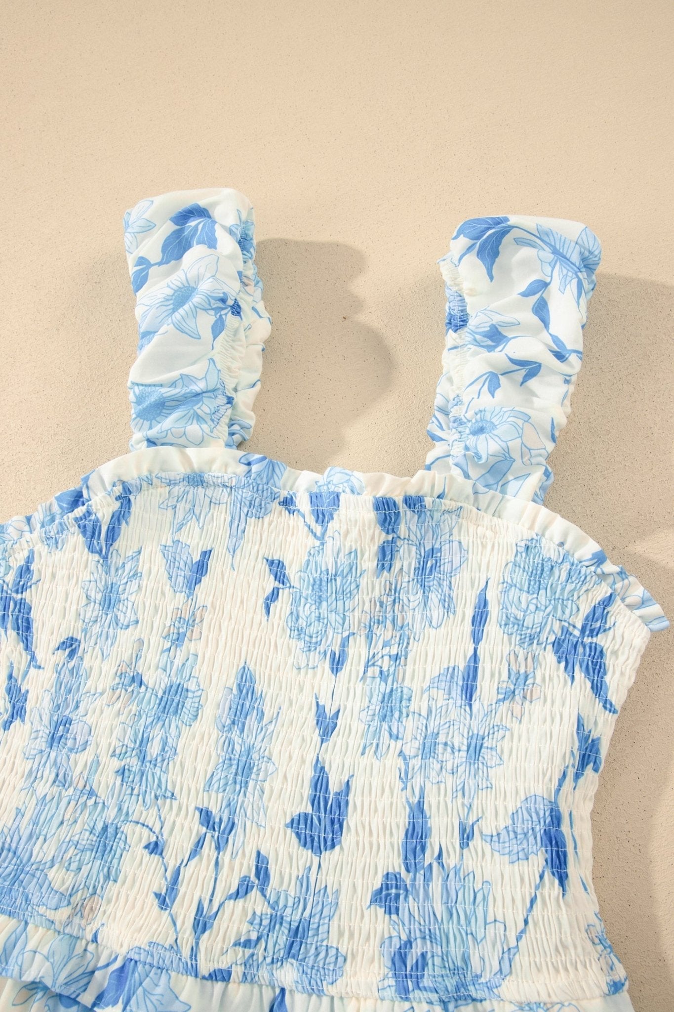 Sky Blue Ruffled Straps Smocked High Waist Floral Maxi Dress - Loving It Shop