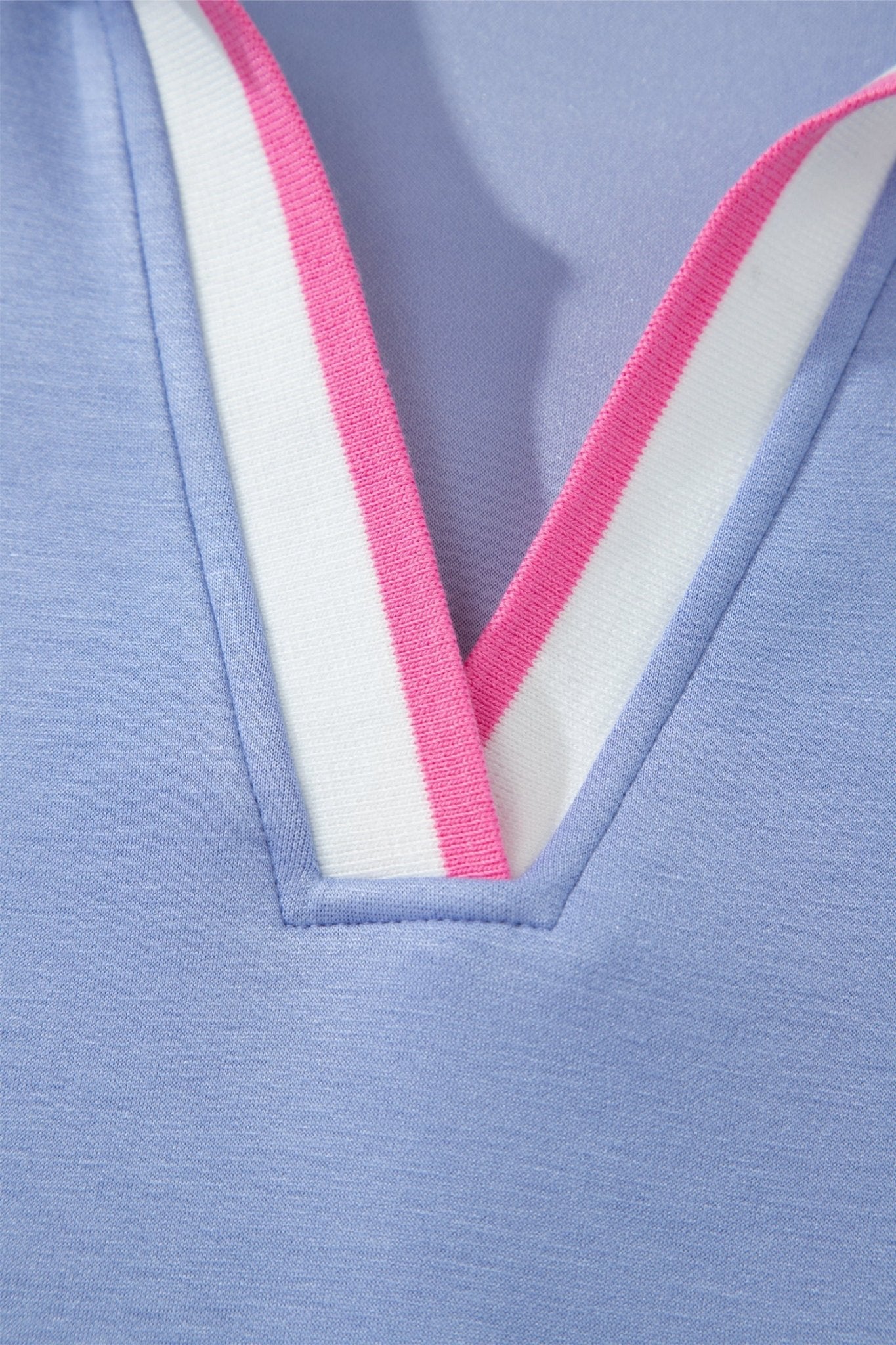 Sky Blue Preppy Striped Trim V Neck Polo Tee Drawstring Skirt Set - Loving It Shop