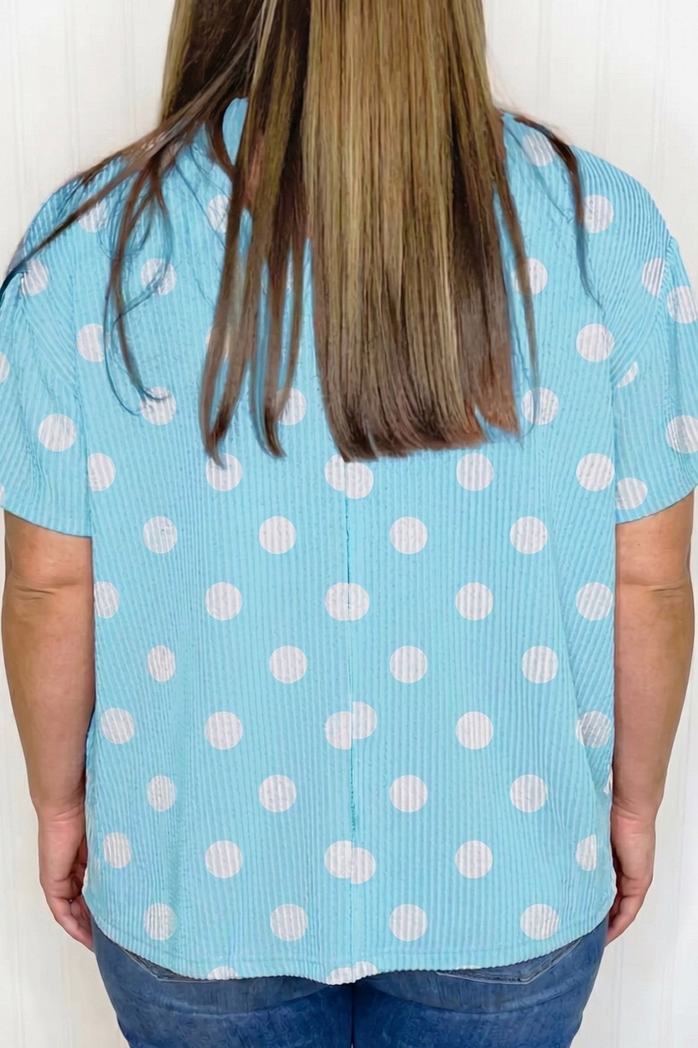 Sky Blue Twisted Rib Polka Dot Print Plus Size T Shirt - Loving It Shop