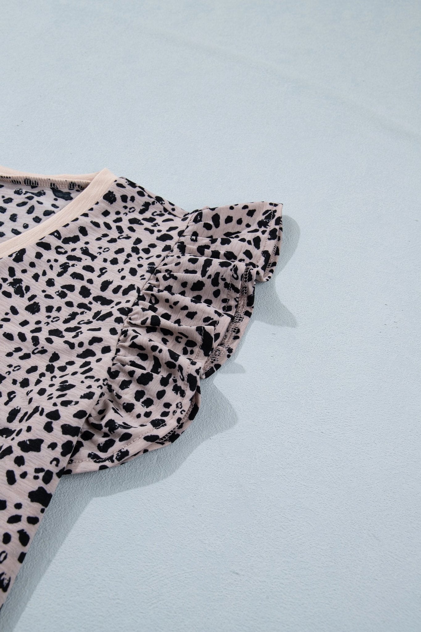 Black Cheetah Print V Neck Ruffle Trim Loose Tank Top - Loving It Shop