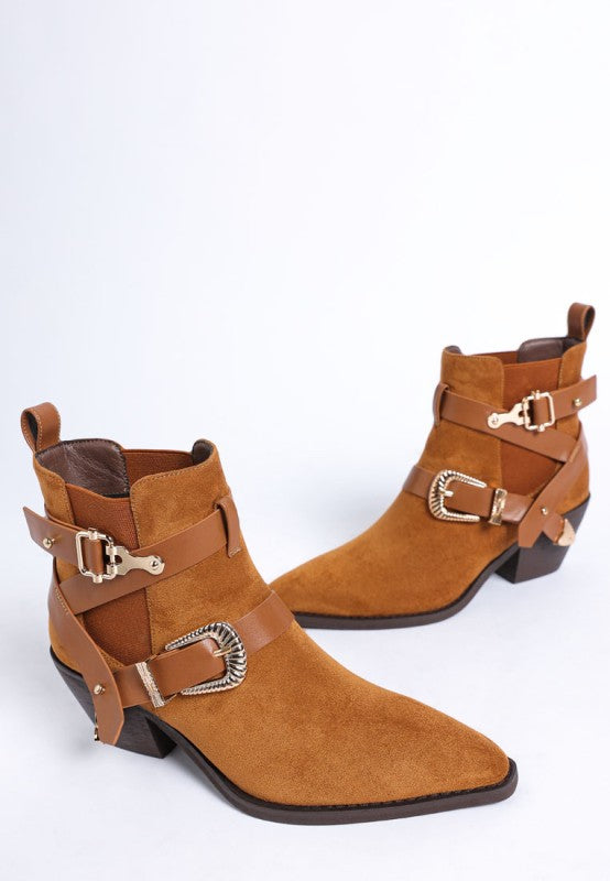 Raveta Microfiber Buckle Strap Western Boots