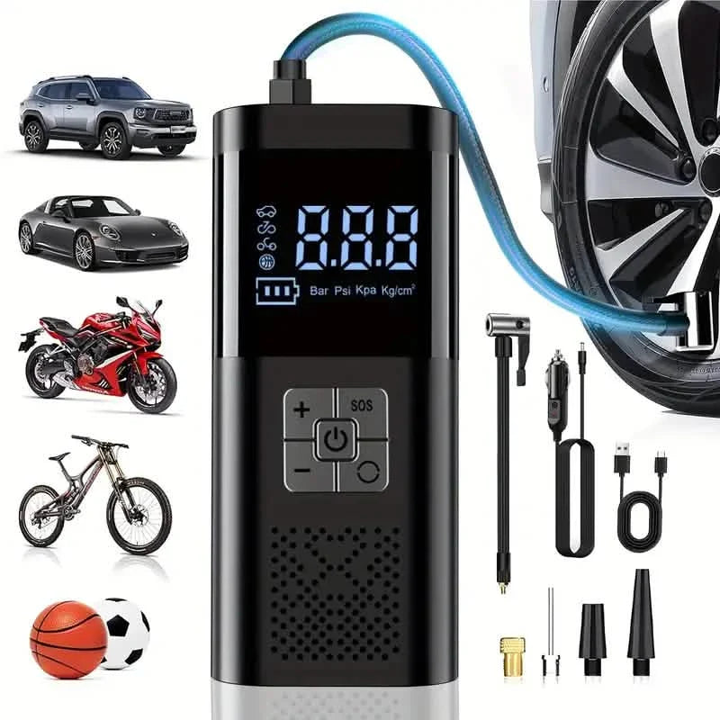 Portable Electric Tire Inflator – 150PSI Air Compressor with Digital Gauge &amp; LED Light