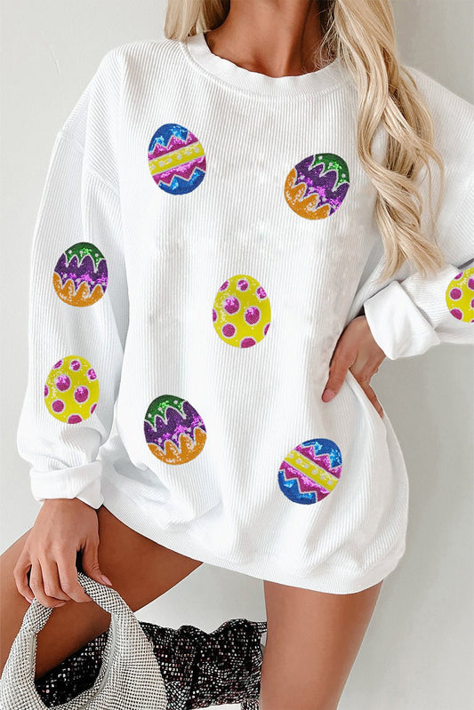White Easter Egg Corded Oversized Sweatshirt - Loving It Shop