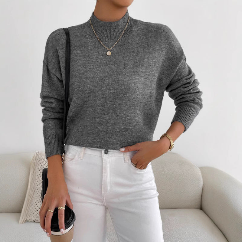 Autumn And Winter Half-high Collar Pullover Women&