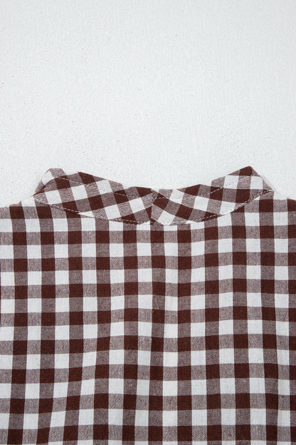 Coffee Plaid Print Full Zipper Cinched Waist Fit Flare Sleeveless Maxi Dress