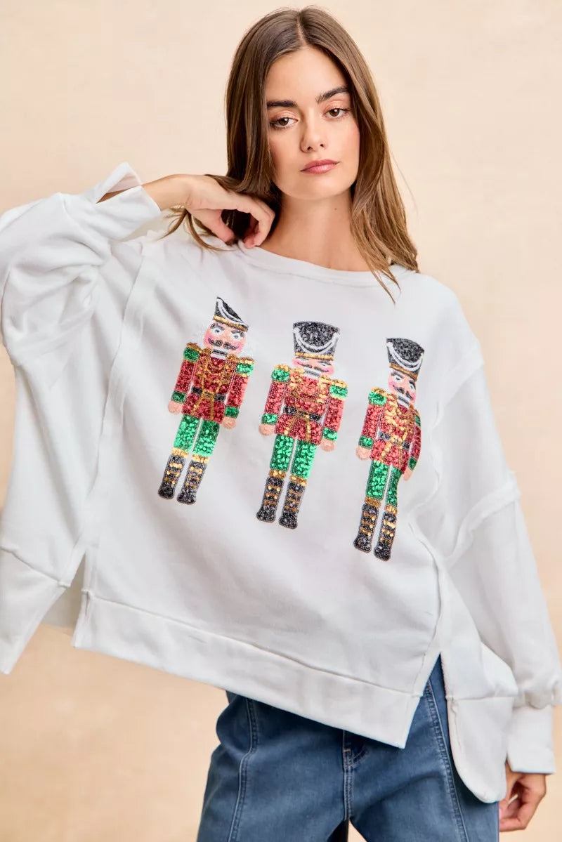Christmas Sequin Nutcrackers Embroidery Sweatshirt