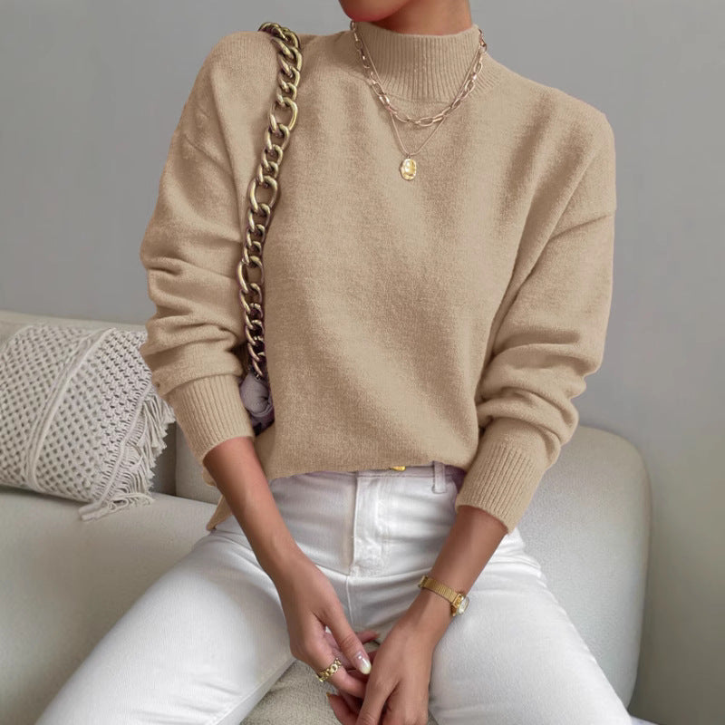 Autumn And Winter Half-high Collar Pullover Women&