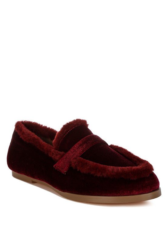 Bastian Fur Detail Velvet Loafers - Loving It Shop