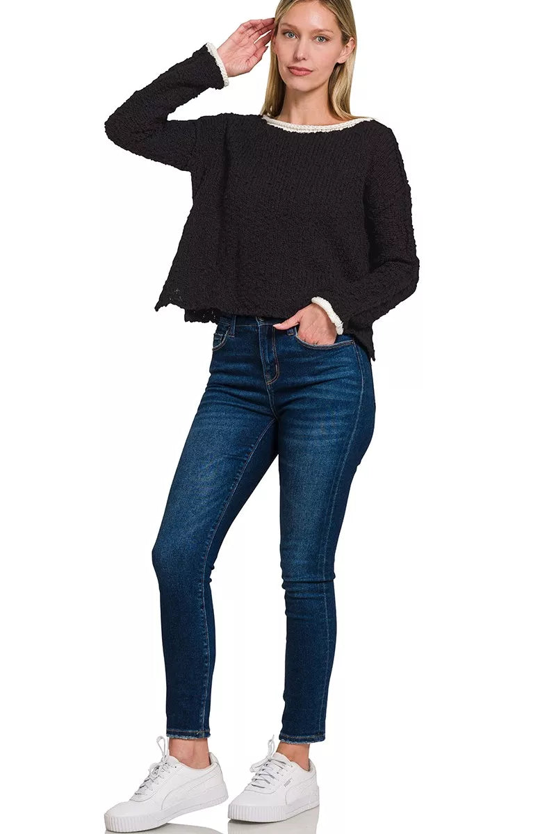 Contrast Trim Cropped Sweater