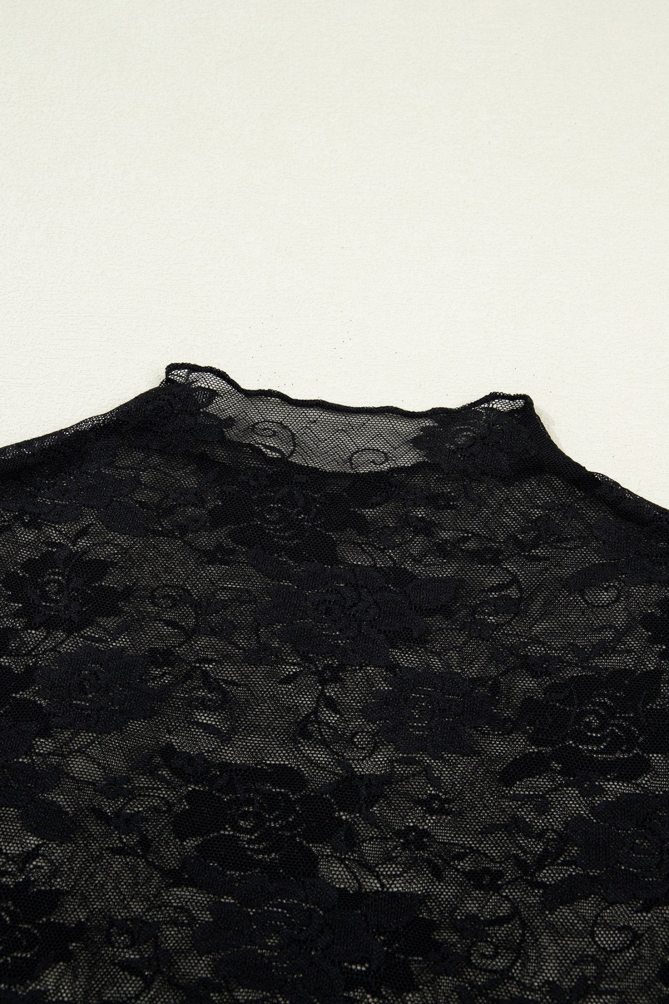 Black Floral Lace Mesh Short Sleeve Sheer Top - Loving It Shop