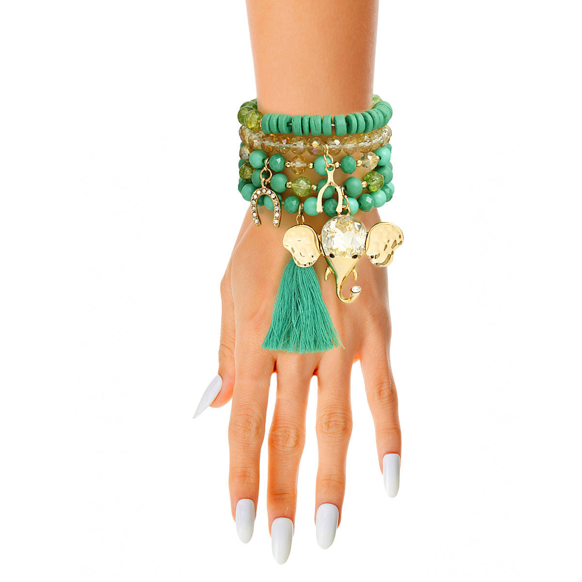 Charm Bracelets with Turquoise Beads and Elephant Accents – Trendy Fashion Jewelry