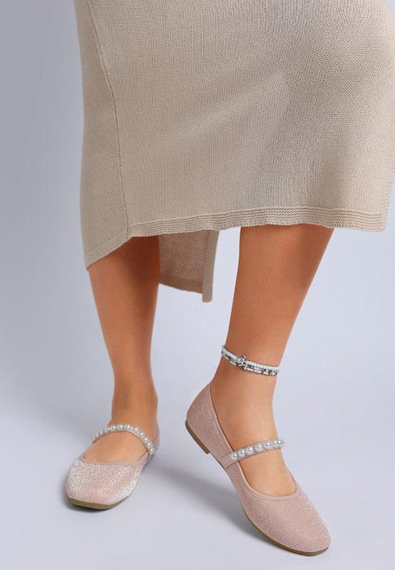Corphee Pearl Strapped Glitter Ballerinas
