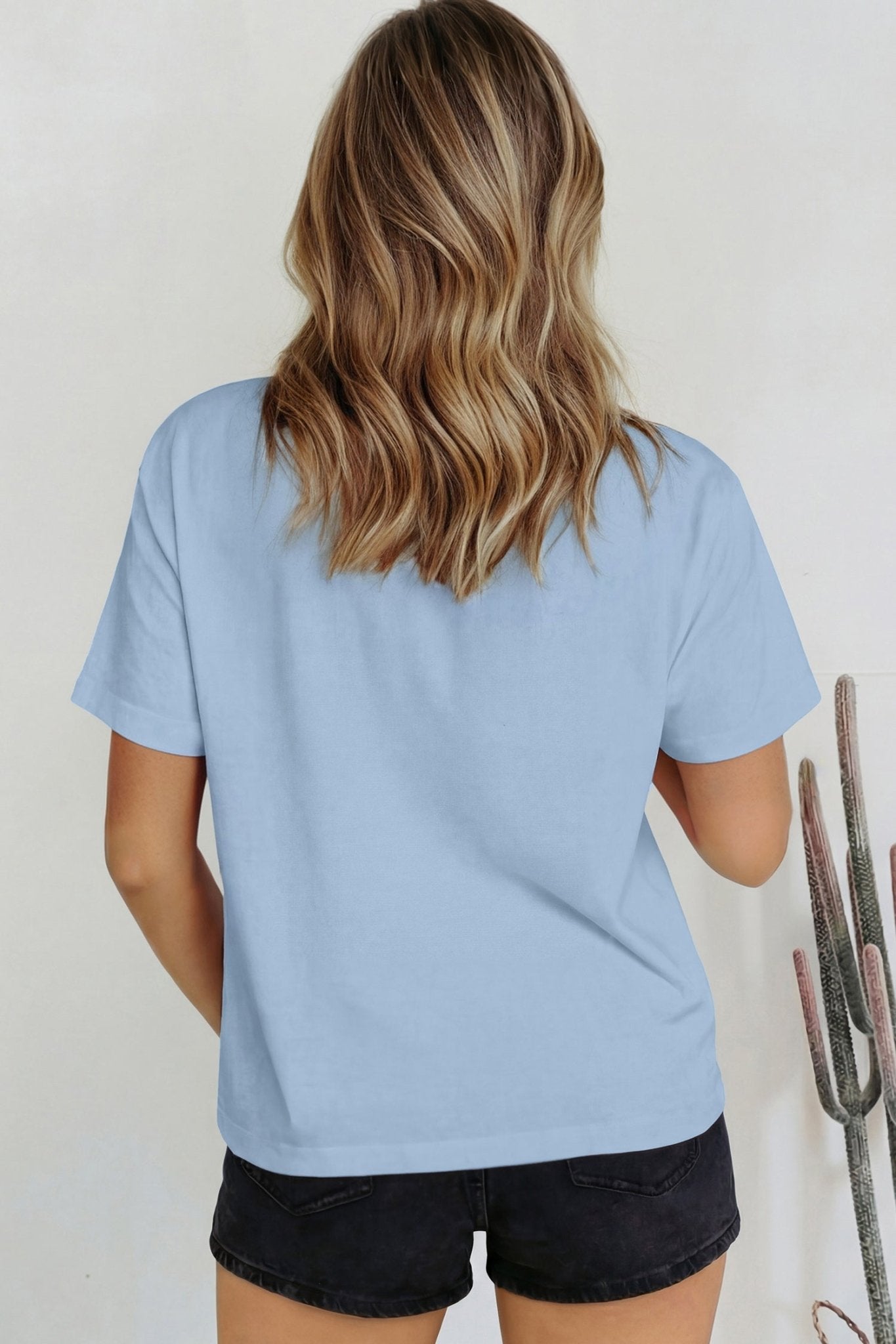 Beau Blue Solid Color High Neck Oversize Tee - Loving It Shop
