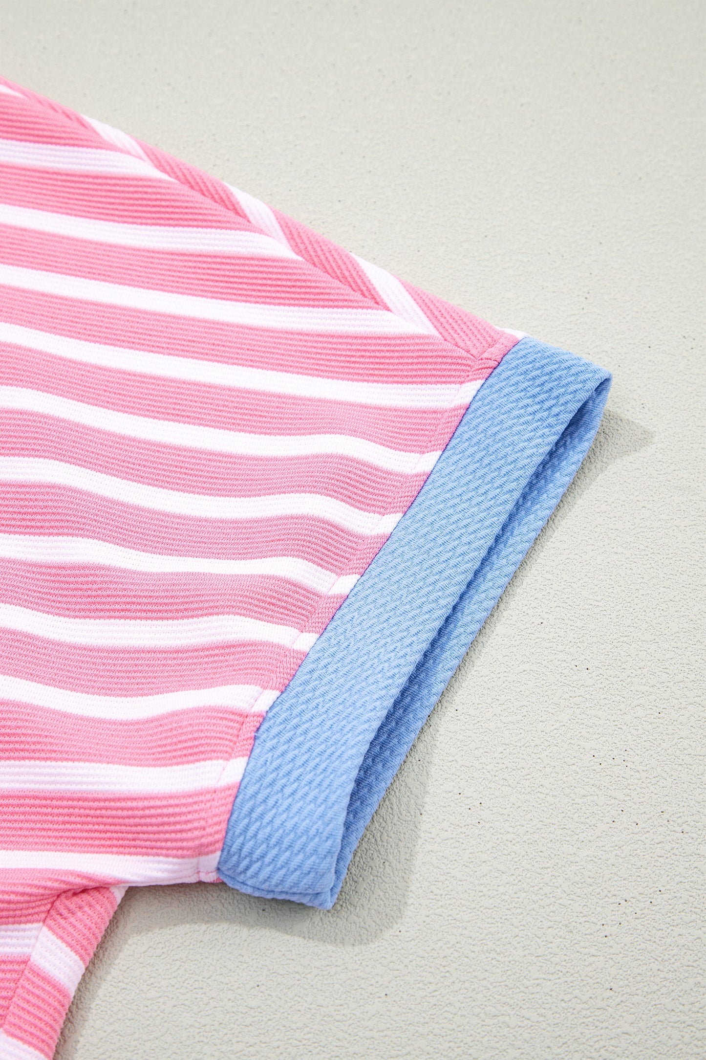 Pink Stripe Contrast Trim Loose Short Sleeve Top