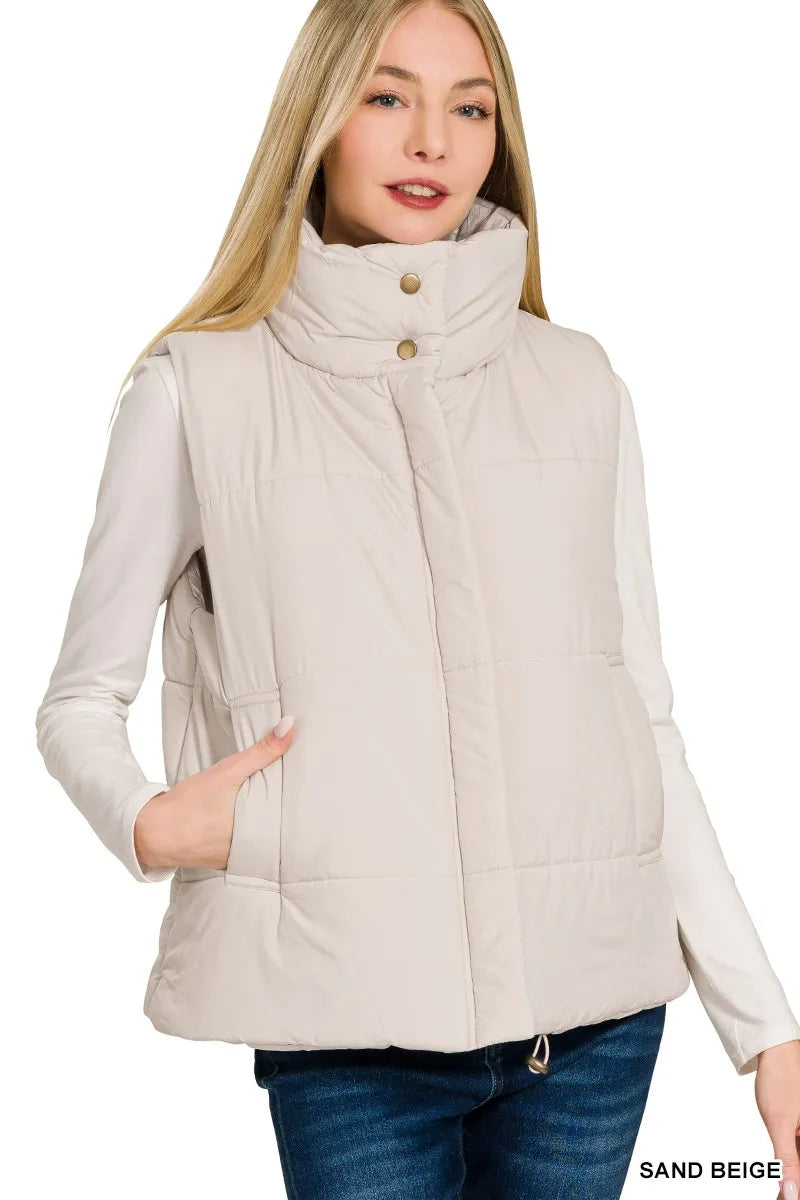 High Neck Zip-Up Vest Coat
