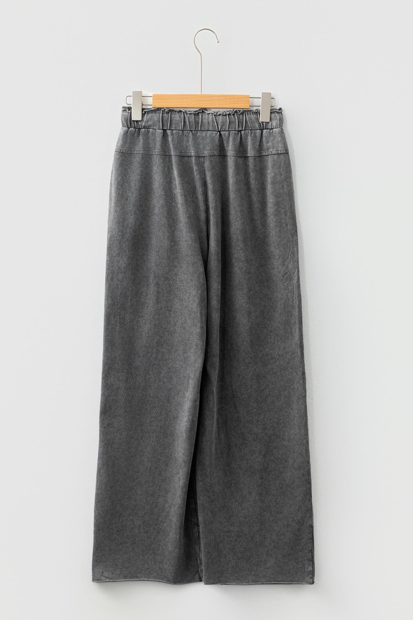 Medium Grey Mineral Wash Lace-up High Waist Raw Hem Patched Pocket Pants