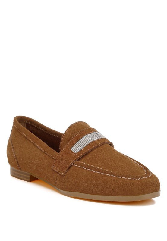 New Ode Rhinestone Penny Strap Loafers Loafers - Loving It Shop