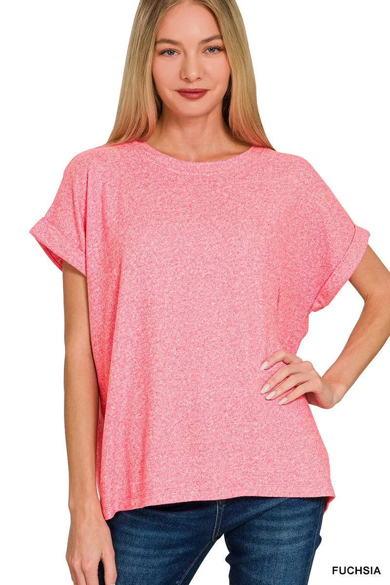 Soft Melange Hacci Short Sleeve Round Neck Top