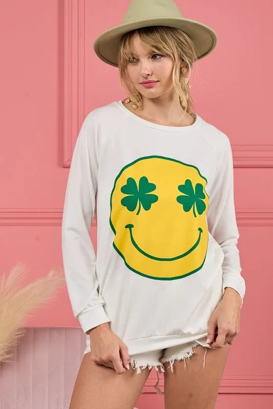 Smile Face Graphic Round Neck Long Sleeve Top