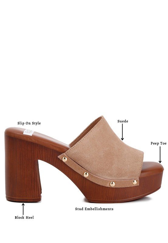 Cartera Suede High Block Heel Mules - Loving It Shop