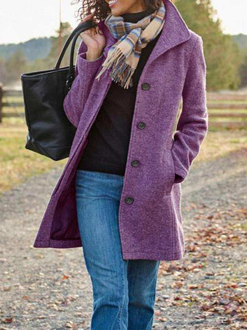 Winter Single-breasted Lapel Coat Fashion Commuter Slim Mid-length Jacket Women&