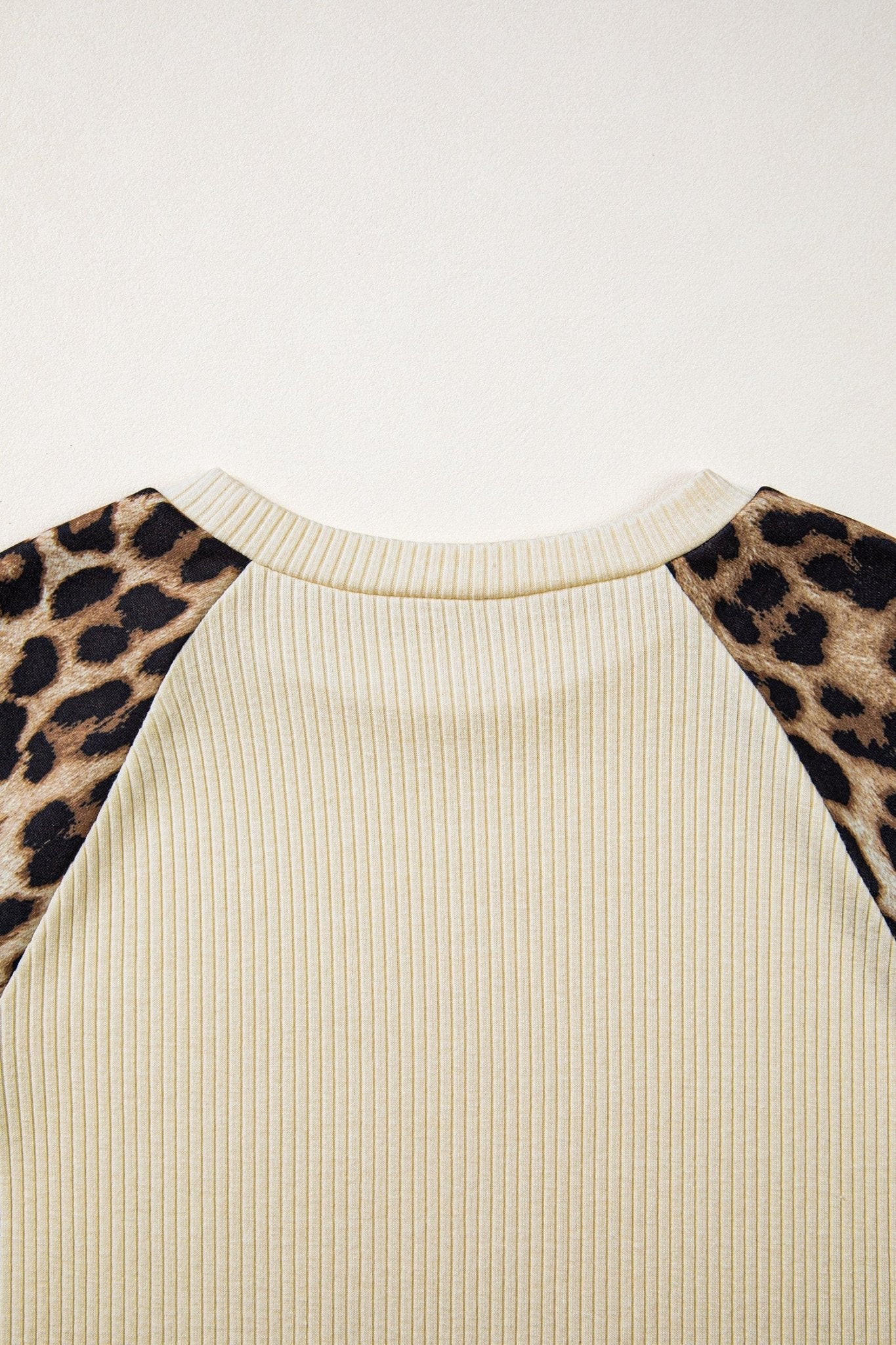 Apricot Ribbed Color Block Leopard Contrast Sleeve Loose Tee - Loving It Shop