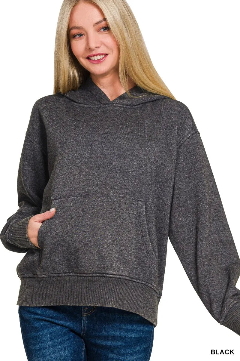 Fleece Acid Wash Kangaroo Pocket Hoodie